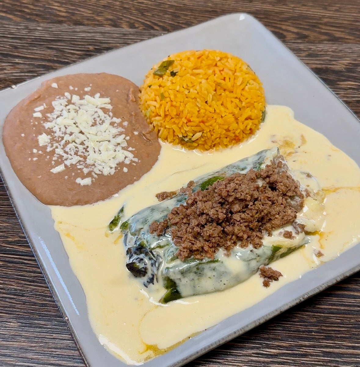 Cheesy Chile Relleno with Ground Beef | Agave Mexican Restaurant